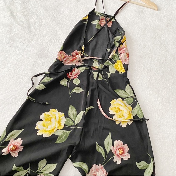 UO Black Large Floral Print Lace Up Back Jumpsuit - Picture 10 of 13